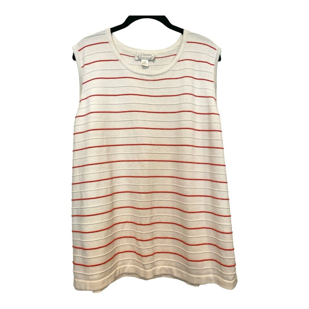 C.J. Banks Sleeveless Pullover Knit Top White w/ Red/Pink Stripes Women's Sz 3X